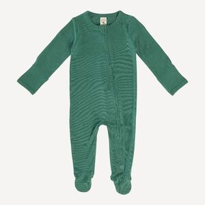 NWT 3-6M Kate Quinn Organics Long Sleeve Zipper Footie Tide Teal Modal Green